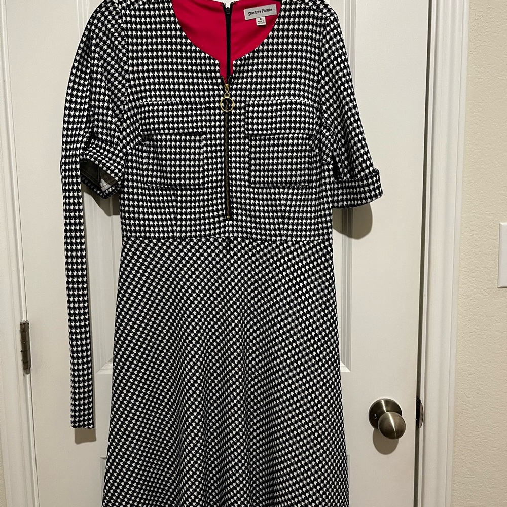 Shelby & Palmer Black and White Dress with Pink Collar